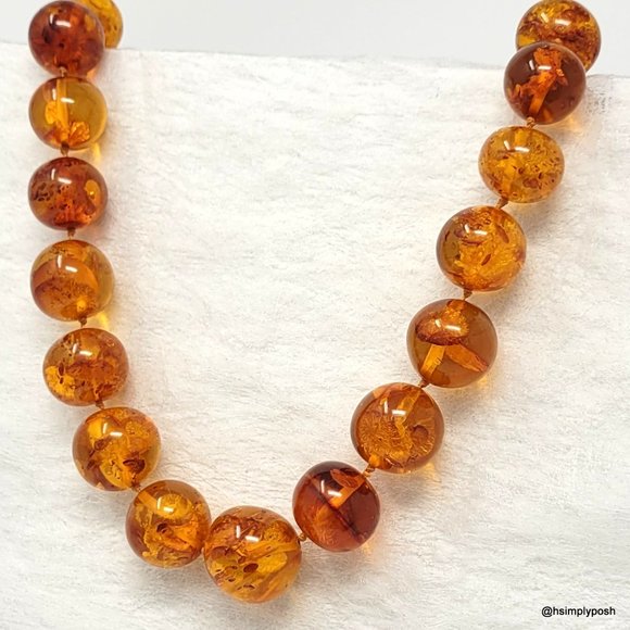 Natural Reddish/Golden Amber Beaded Necklace – 13–18mm – 23" – 68.03g – Vintage - Picture 4 of 4